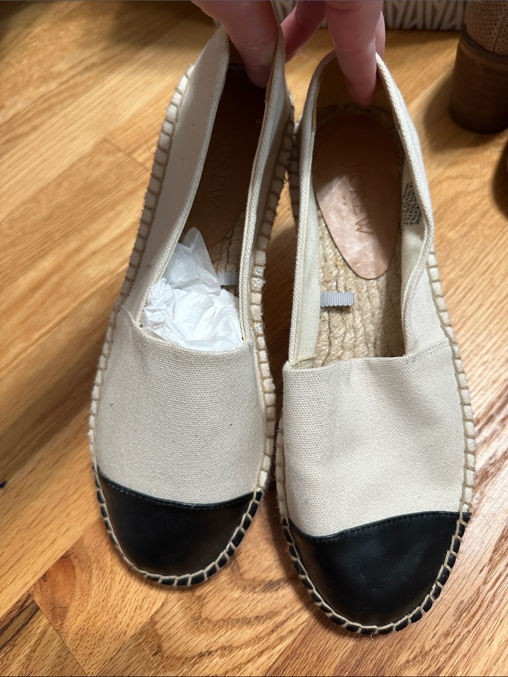 Jcrew Canvas Espadrille Flats with Black Cap Toe - Women's Cream/Black